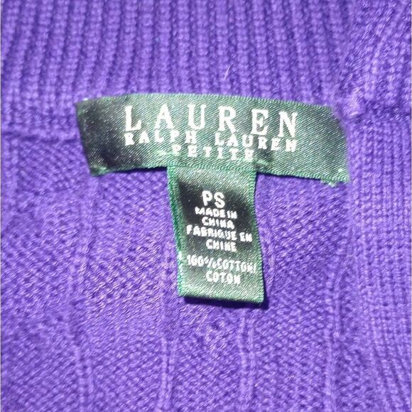 🆕💜 Lauren Ralph Lauren Purple Cable Knit Pullover - Petite - Picture 4 of 4